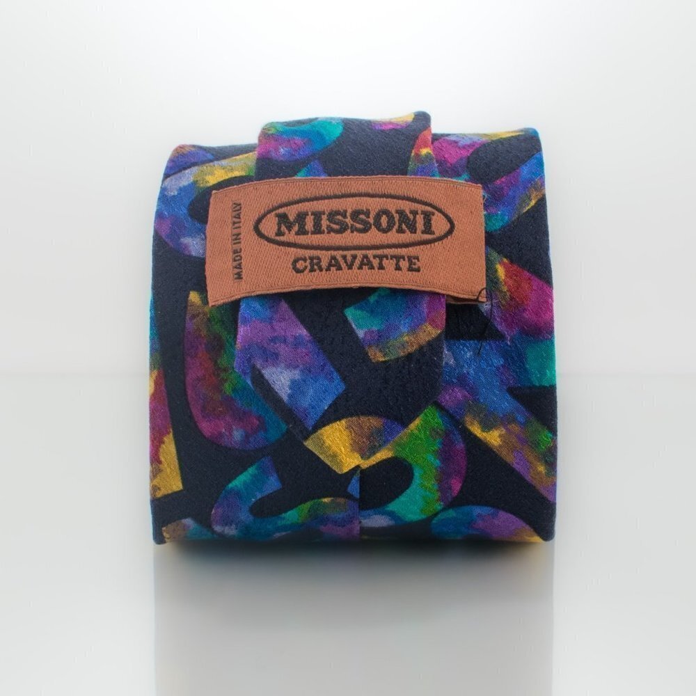 VINTAGE Silk Tie - Multicolor Letter Jumble Pattern | Missoni - Picture 2 of 6